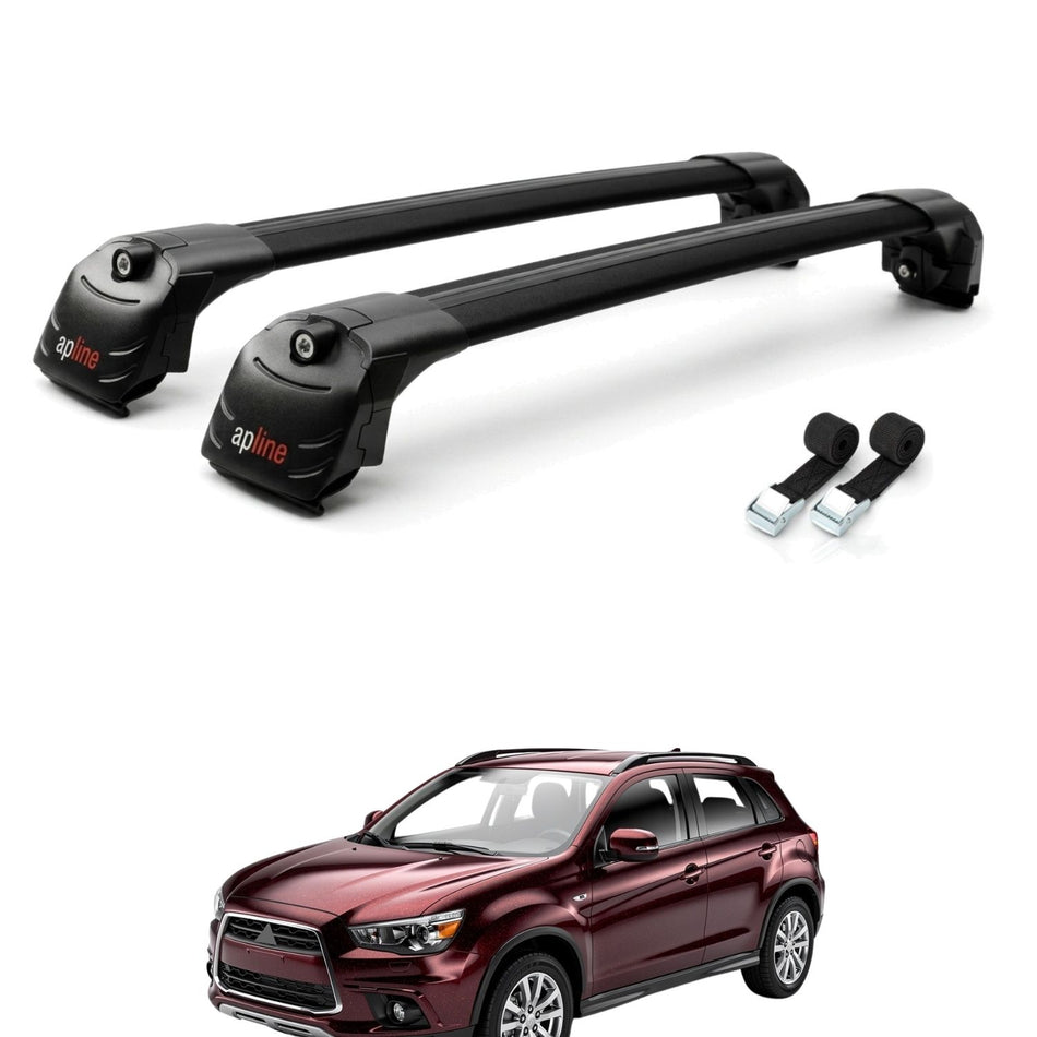 Roof Bars Compatible with Mitsubishi Outlander Sport (GA) 2010-2022, Black, 2 Bars with Straps