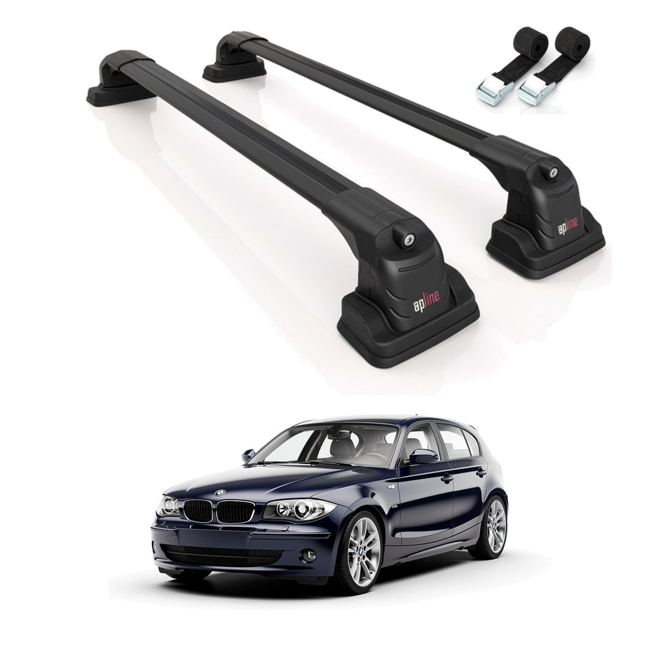 Roof Bars Compatible with BMW 1 Series (E87) 2004-2011, Black, 2 Bars with Straps