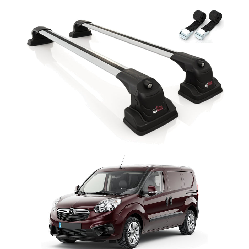 Roof Bars Compatible with Opel Combo D 2012-2018, Grey, 2 Bars with Straps