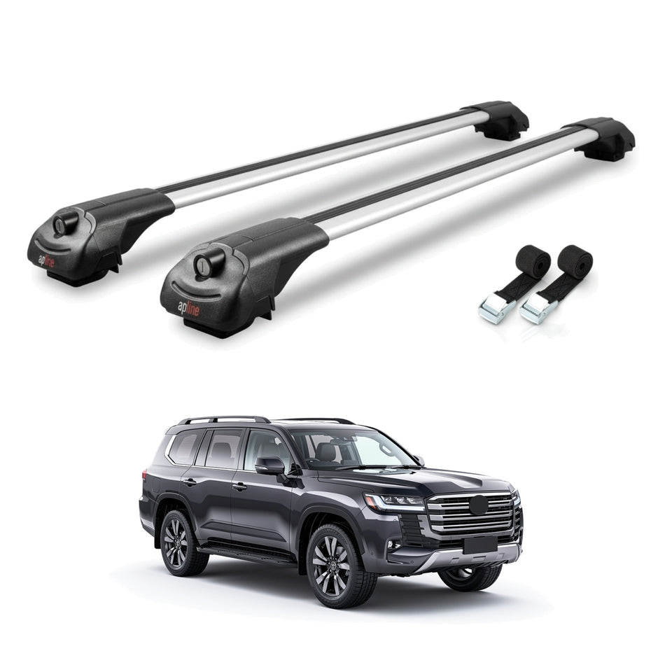Roof Bars Compatible with Toyota Land Cruiser (J300) 2022-2025, Grey, 2 Bars with Straps.