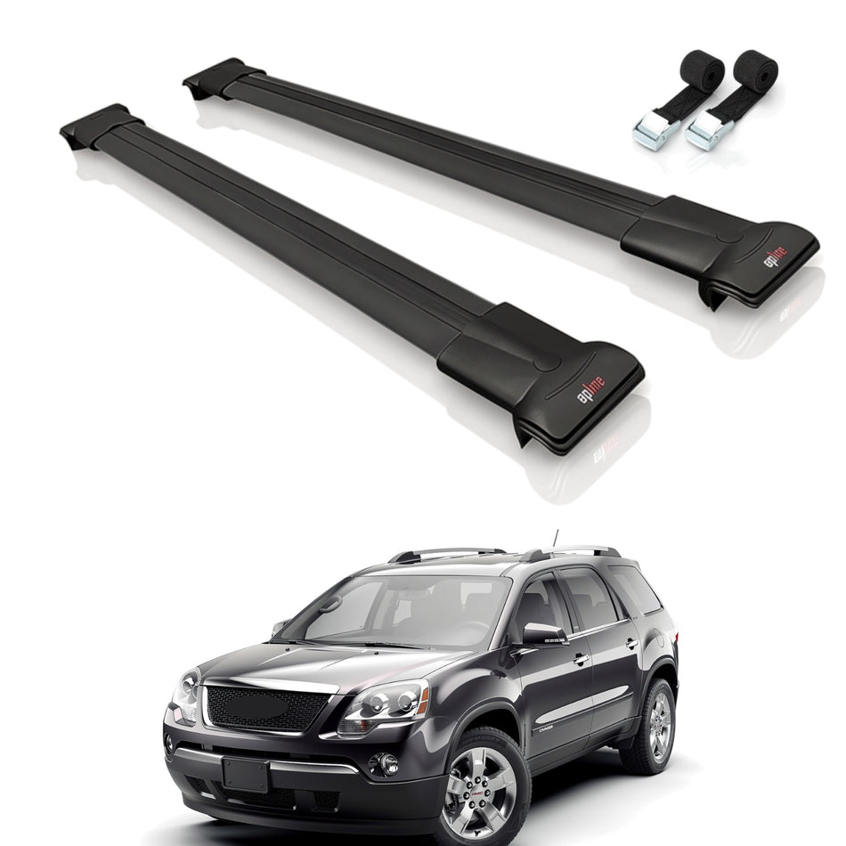 Roof Bars Compatible with GMC Acadia 2007-2017, Black, 2 Bars with Straps