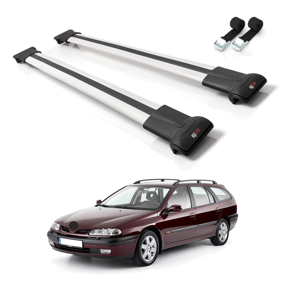 Roof Bars Compatible with Renault Laguna (X56) 1996-200, Grey, 2 Bars with Straps