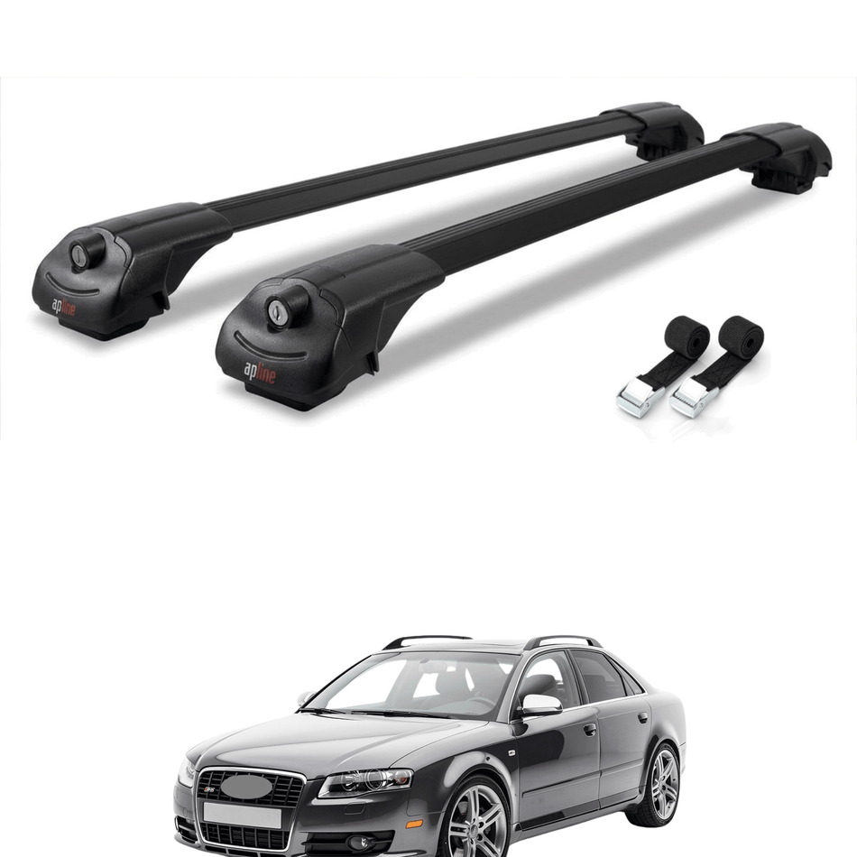 Roof Bars Compatible with Audi S4 2004-2008, Black, 2 Bars with Straps