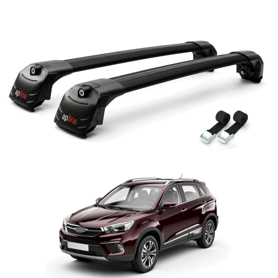 Roof Bars Compatible with Chery Tiggo 5 (T21) 2013-2021, Black, 2 Bars with Straps
