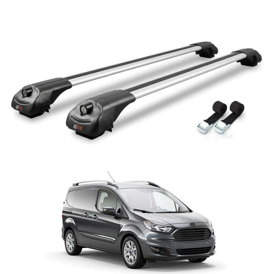 Roof Bars Compatible with Ford Transit/Tourneo Courier Pre-Facelift 2014-2017, Grey, 2 Bars with Straps.