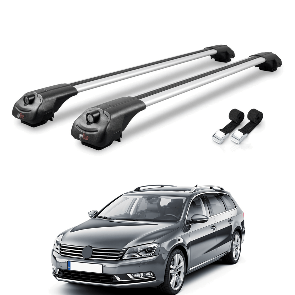 Roof Bars Compatible with Volkswagen Passat B7 (3C) Variant 2010-2014, Grey, 2 Bars with Straps.
