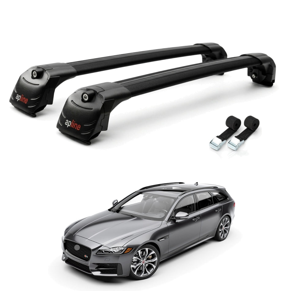 Roof Bars Compatible with Jaguar XF S 2017-2020, Black, 2 Bars with Straps