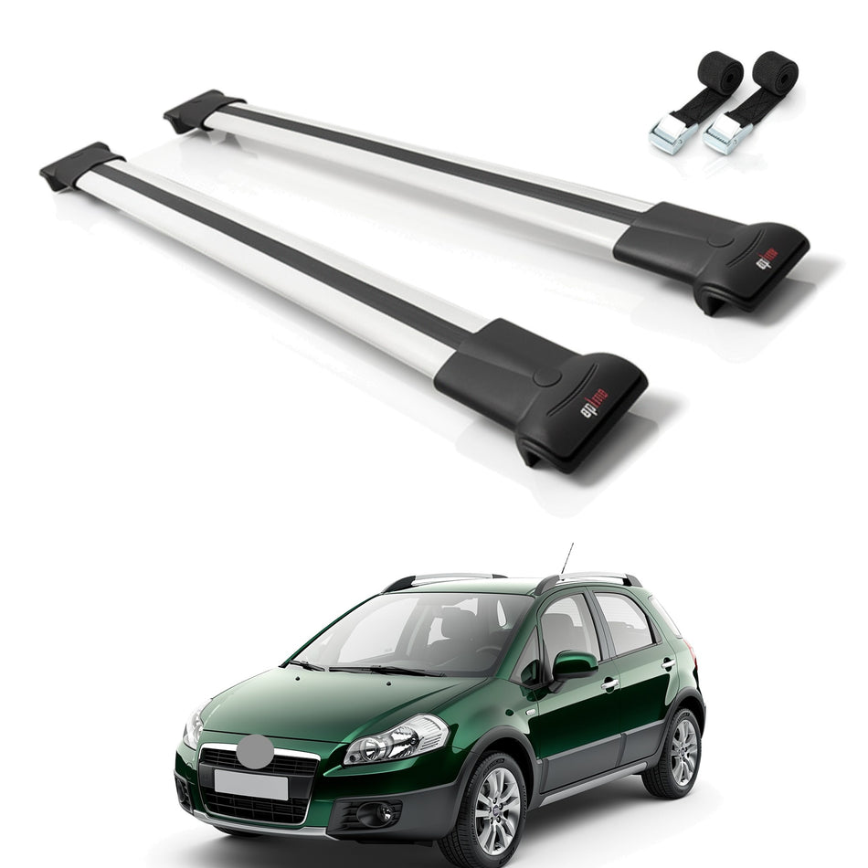 Roof Bars Compatible with Fiat Sedici 2006-2015, Grey, 2 Bars with Straps