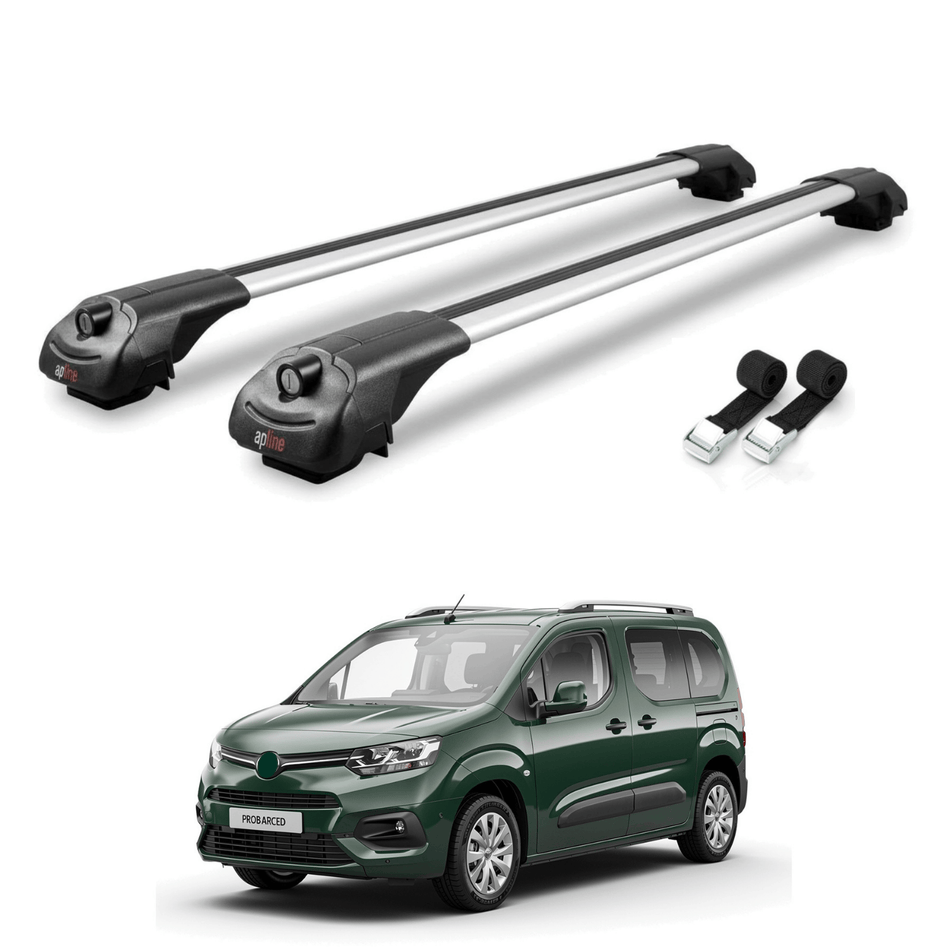Roof Bars Compatible with Toyota Proace City 2019-2022, Grey, 2 Bars with Straps.