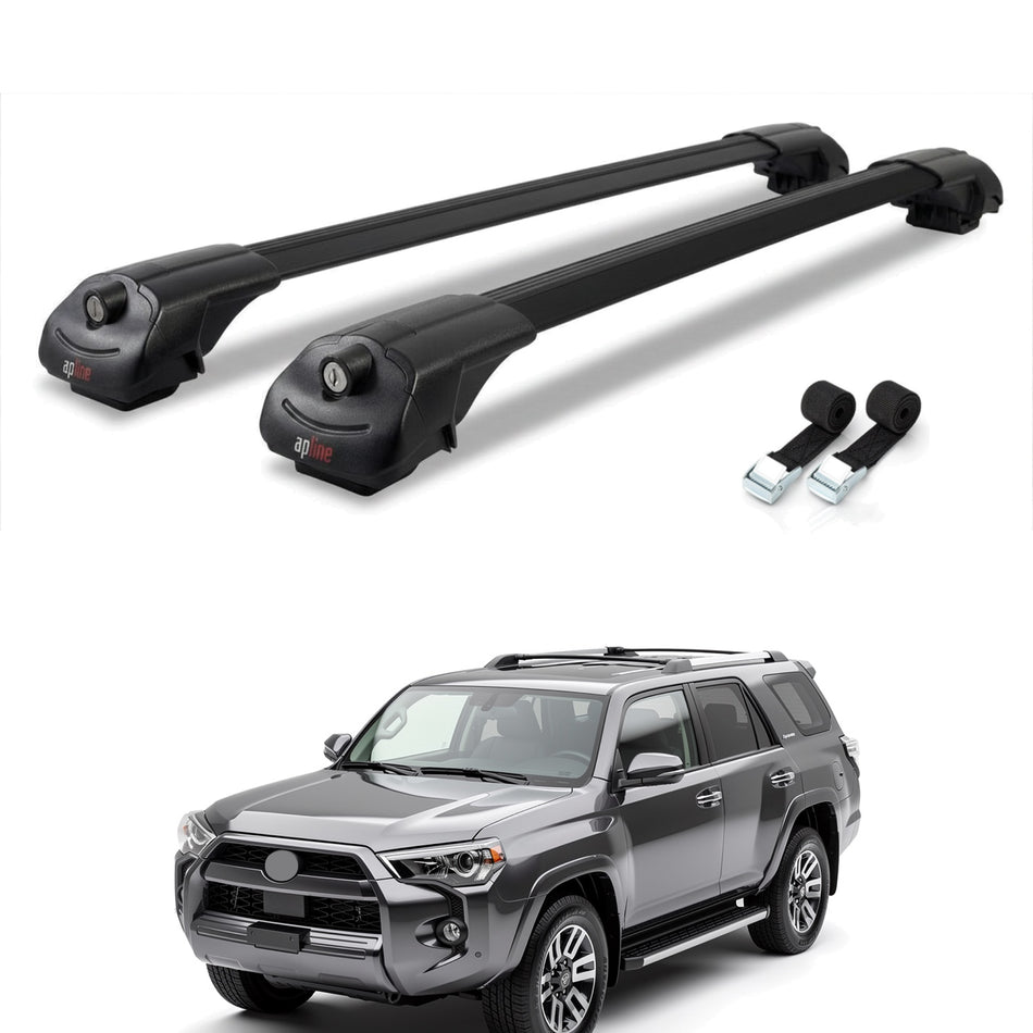 Roof Bars Compatible with Toyota 4Runner (N280) 2010-2024, Black, 2 Bars with Straps