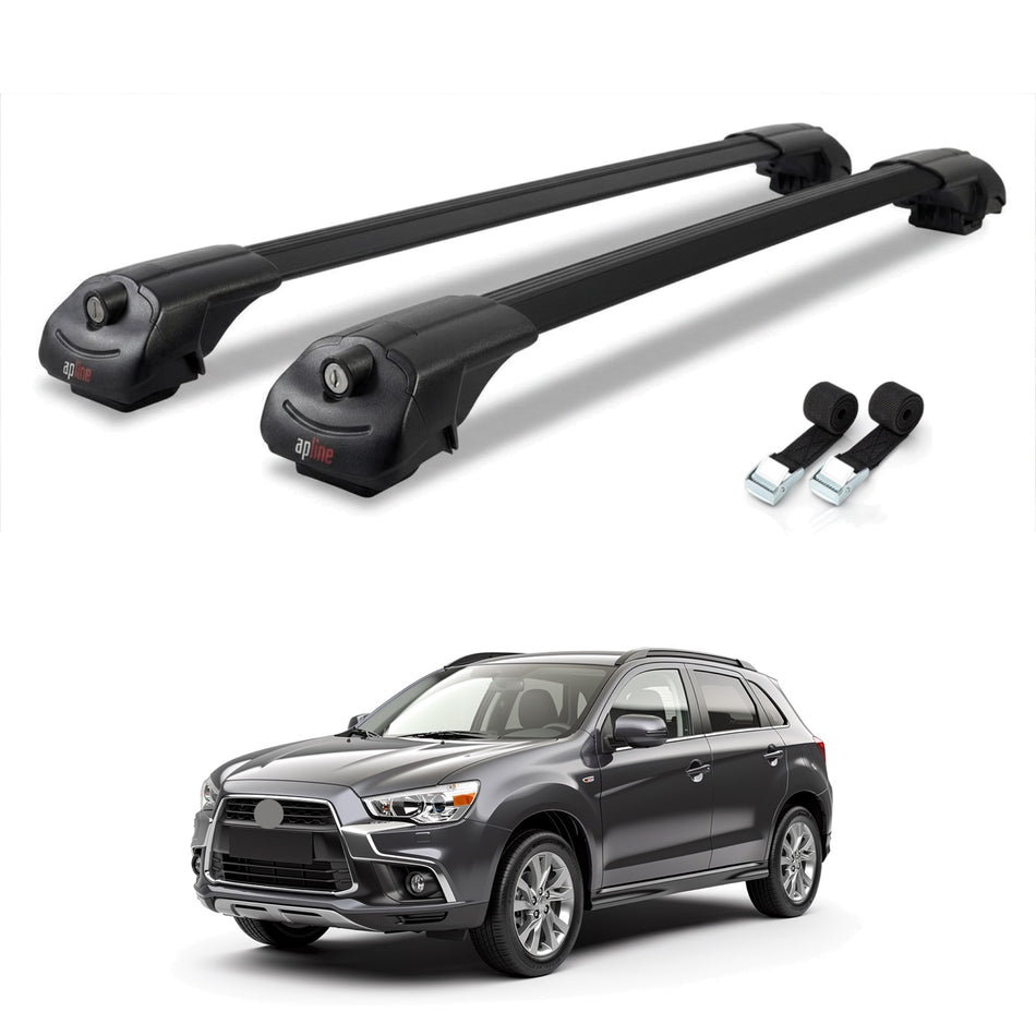 Roof Bars Compatible with Mitsubishi ASX (GA) 2010-2022, Black, 2 Bars with Straps