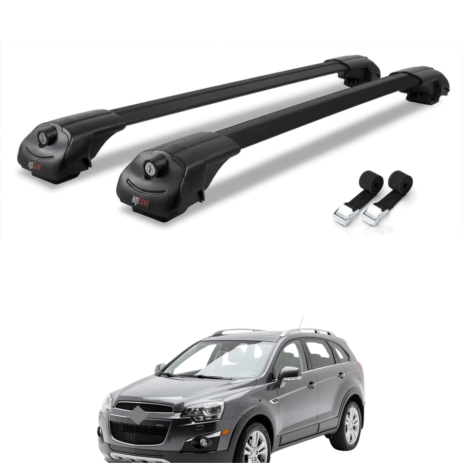 Roof Bars Compatible with Chevrolet Captiva 2011-2016, Black, 2 Bars with Straps