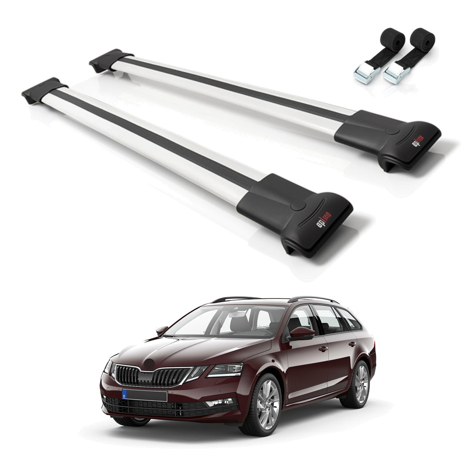 Roof Bars Compatible with Skoda Octavia 3 (5E) SW Post-Facelift 2017-2020, Grey, 2 Bars with Straps
