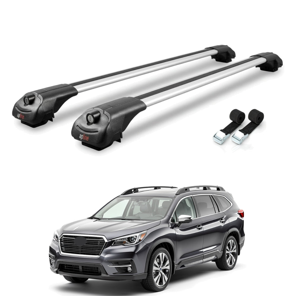 Roof Bars Compatible with Subaru Ascent 2019-2025, Grey, 2 Bars with Straps.