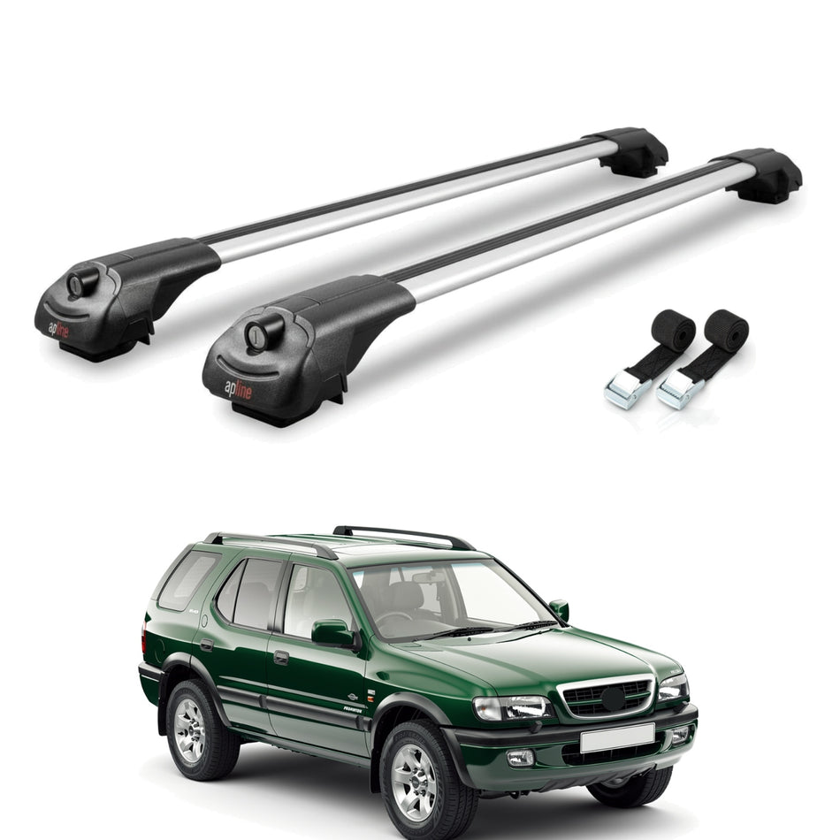Roof Bars Compatible with Vauxhall Frontera 2 1999-2004, Grey, 2 Bars with Straps.