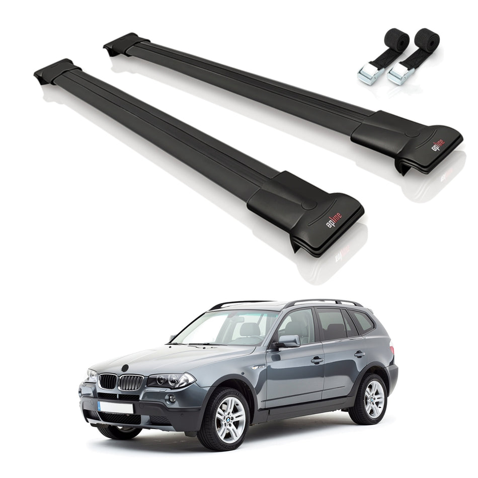 Roof Bars Compatible with BMW X3 (E83) 2003-2010, Black, 2 Bars with Straps