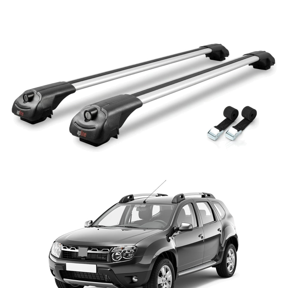 Roof Bars Compatible with Dacia Duster (HS) Pre-Facelift 2010-2013, Grey, 2 Bars with Straps.