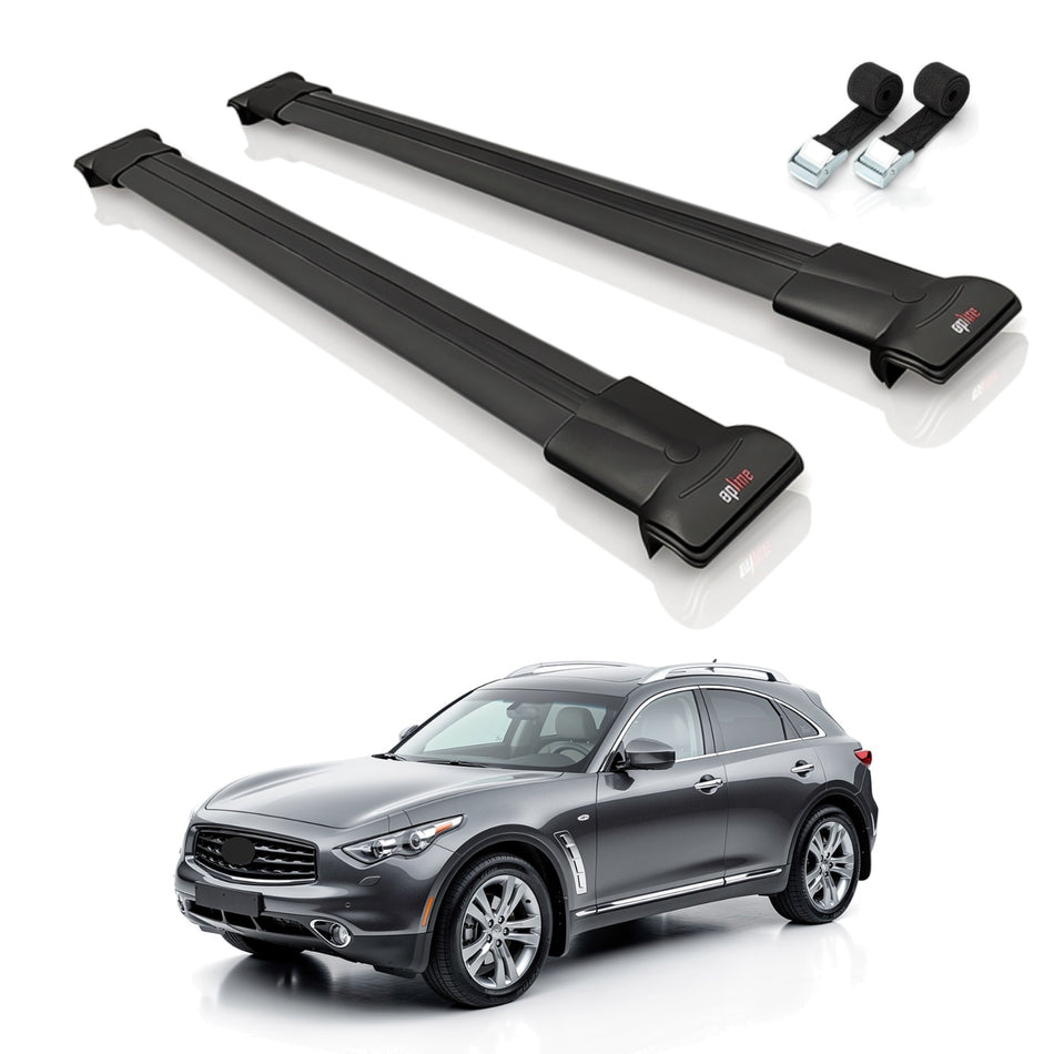 Roof Bars Compatible with Infiniti FX37 2002-2013, Black, 2 Bars with Straps