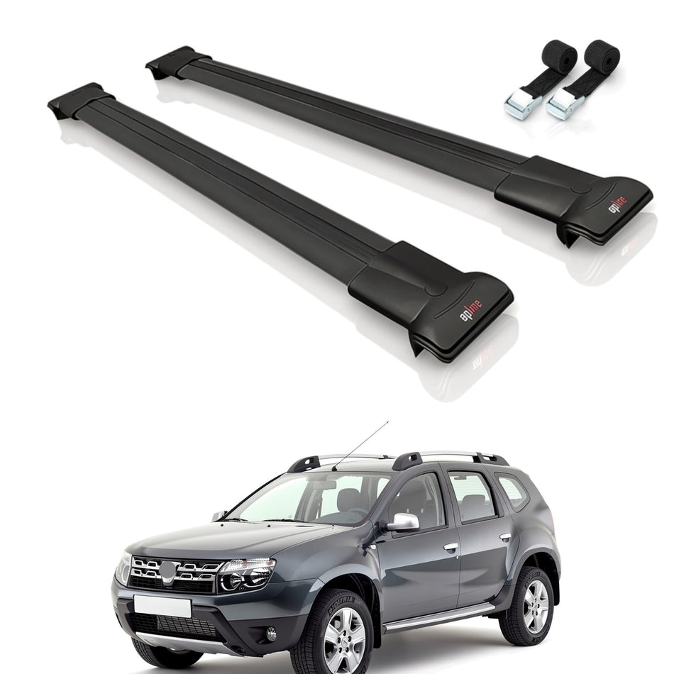 Roof Bars Compatible with Dacia Duster (HS) Pre-Facelift 2010-2013, Black, 2 Bars with Straps