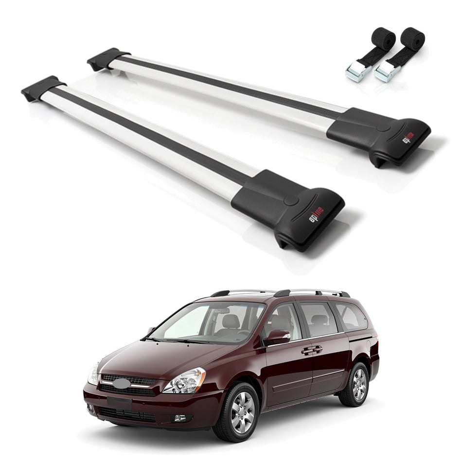 Roof Bars Compatible with Kia Sedona 2 (VQ) 2006-2012, Grey, 2 Bars with Straps