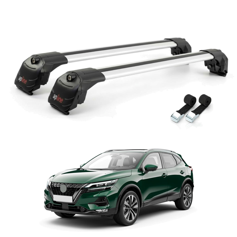 Roof Bars Compatible with Nissan Qashqai 3 (J12) 2022-2025, Grey, 2 Bars with Straps