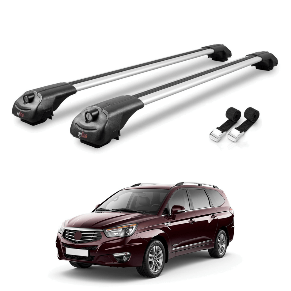 Roof Bars Compatible with Ssangyong Turismo 2012-2019, Grey, 2 Bars with Straps.