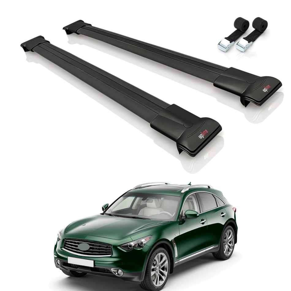 Roof Bars Compatible with Infiniti FX 2 (S51) 2009-2013, Black, 2 Bars with Straps