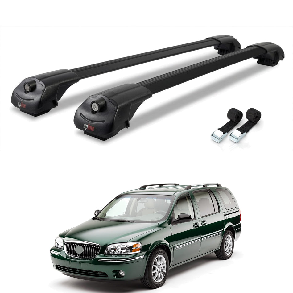 Roof Bars Compatible with Buick Terraza CXL 2004-2008, Black, 2 Bars with Straps