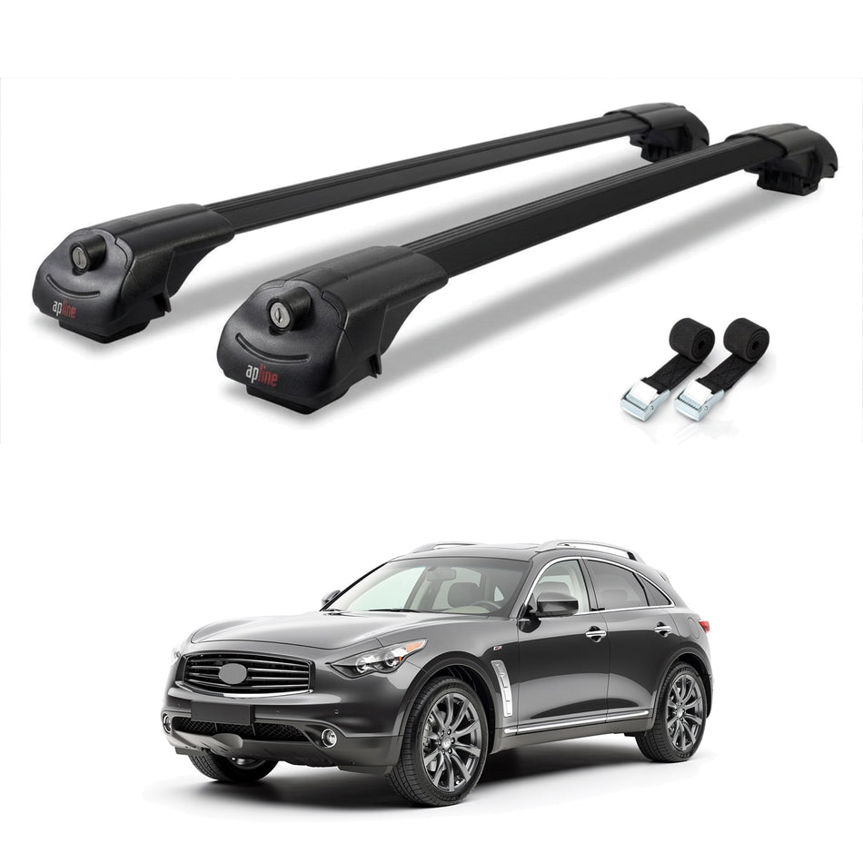 Roof Bars Compatible with Infiniti FX37 2002-2013, Black, 2 Bars with Straps