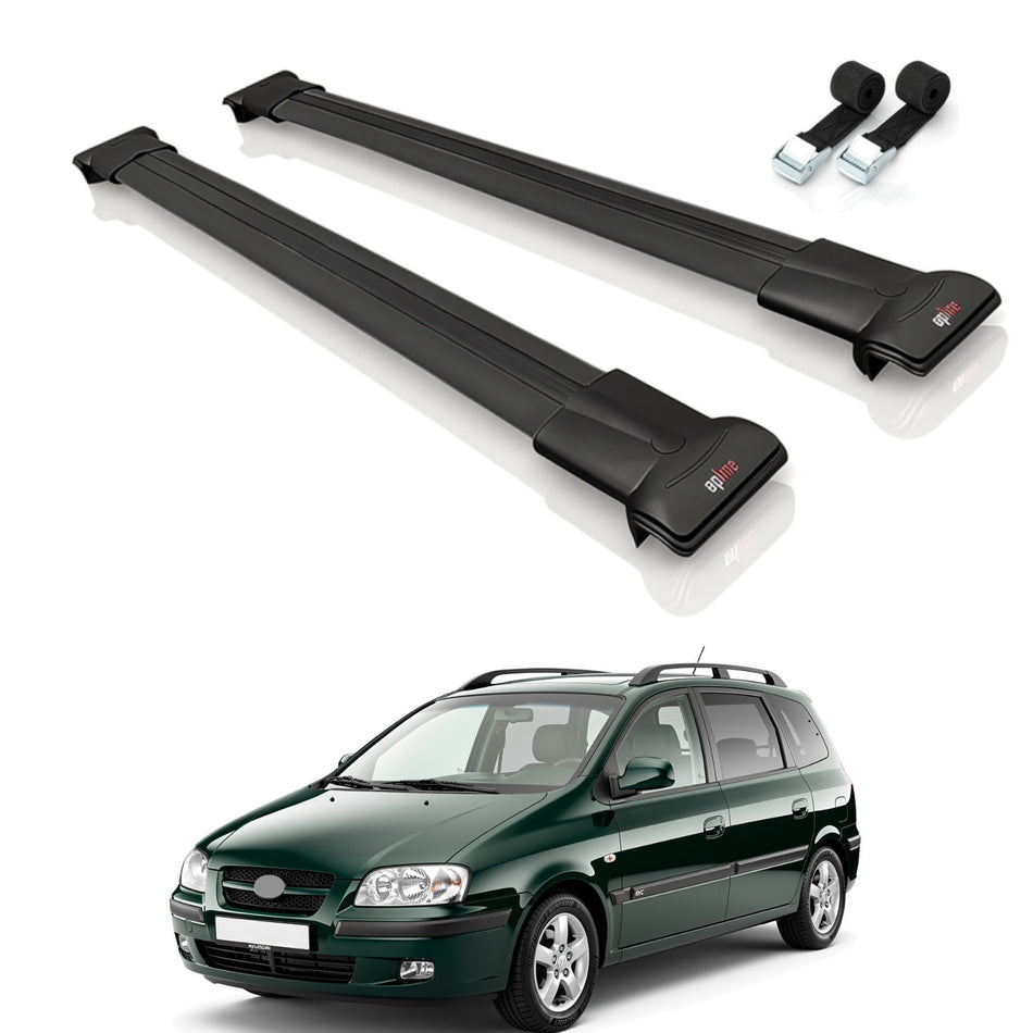 Roof Bars Compatible with Hyundai Matrix (FC) 2001-2010, Black, 2 Bars with Straps