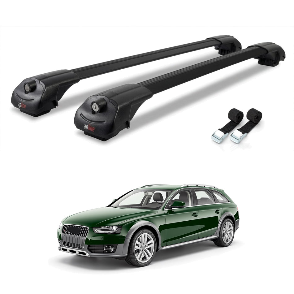 Roof Bars Compatible with Audi A4 (B8) Allroad 2009-2015, Black, 2 Bars with Straps