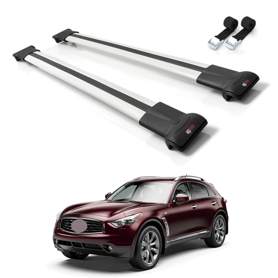 Roof Bars Compatible with Infiniti FX 2 (S51) 2009-2013, Grey, 2 Bars with Straps