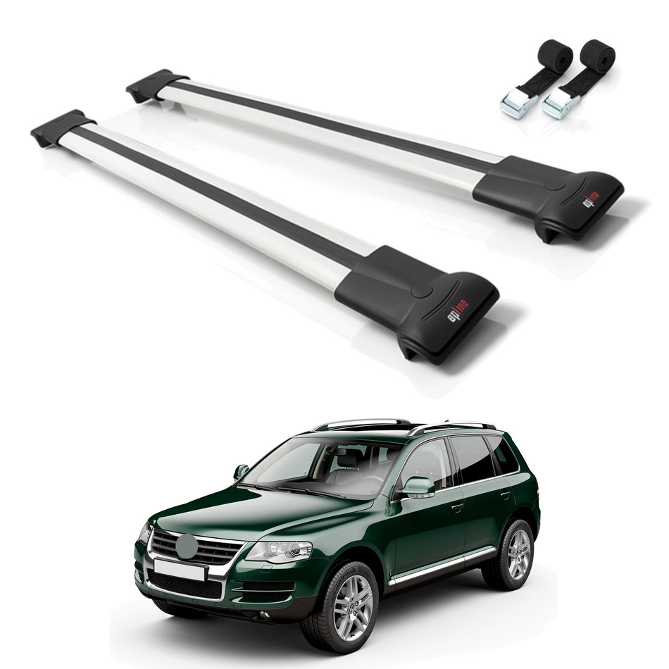Roof Bars Compatible with Volkswagen Touareg (7L) 2002-2010, Grey, 2 Bars with Straps