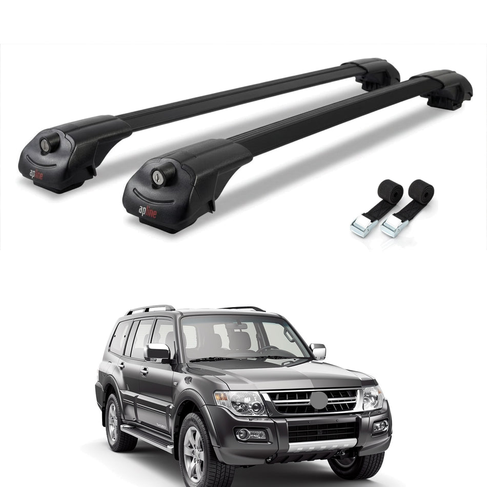 Roof Bars Compatible with Mitsubishi Pajero (V60) 5 Door 1999-2006, Black, 2 Bars with Straps
