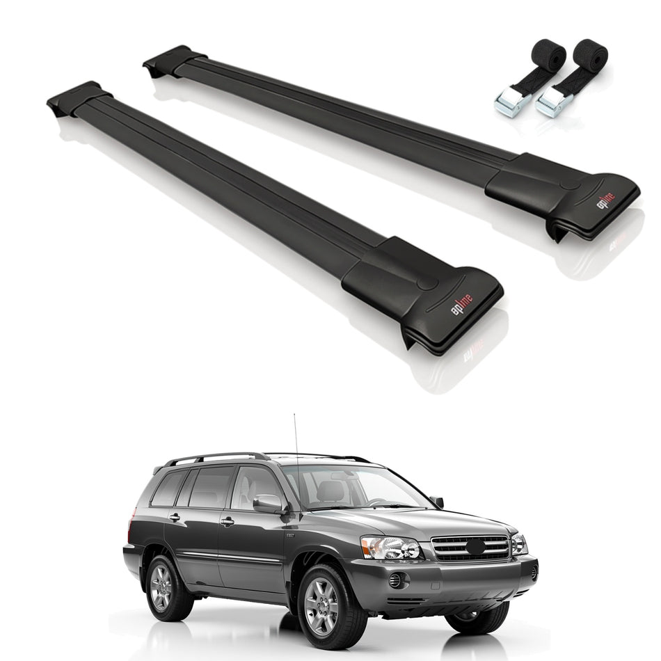 Roof Bars Compatible with Toyota Highlander 2001-2007, Black, 2 Bars with Straps