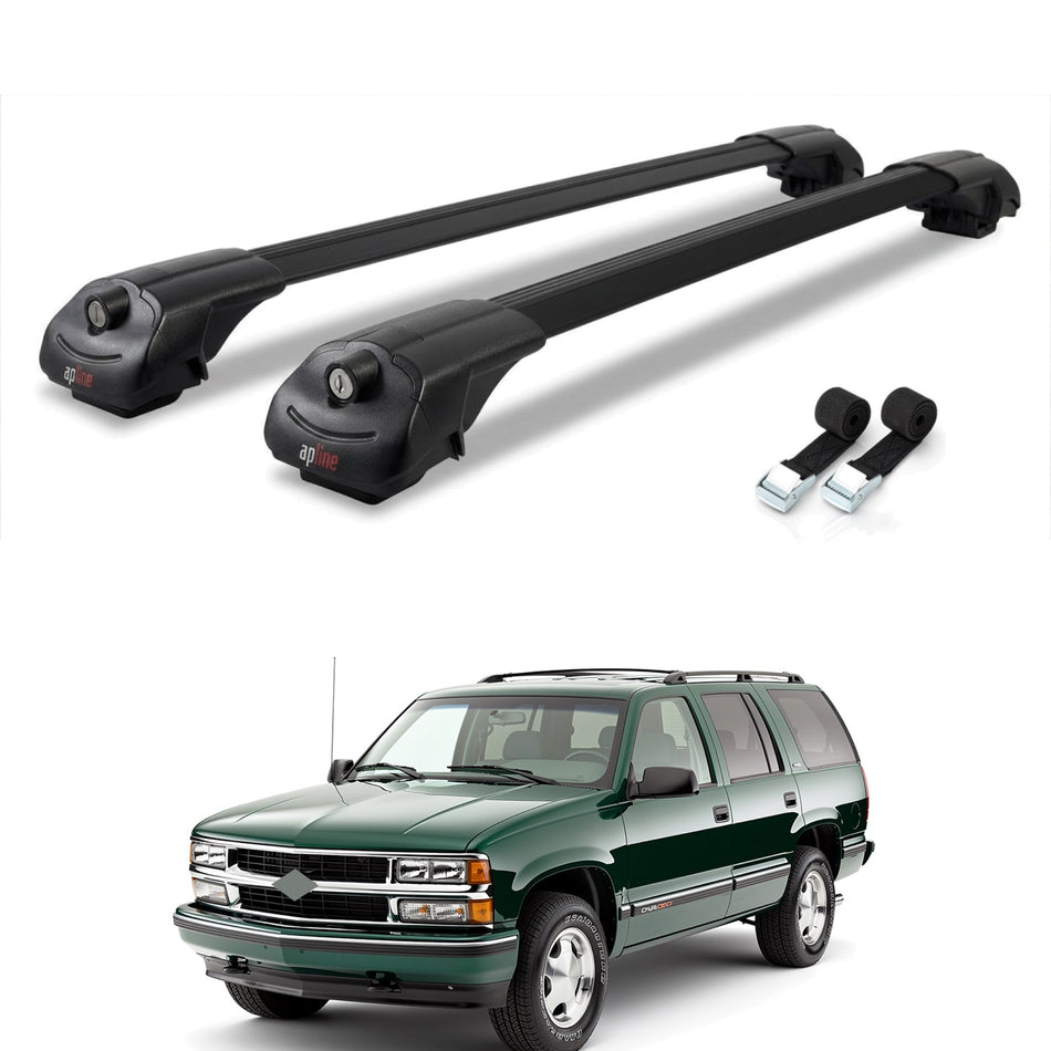 Roof Bars Compatible with Chevrolet Tahoe 1995-2000, Black, 2 Bars with Straps