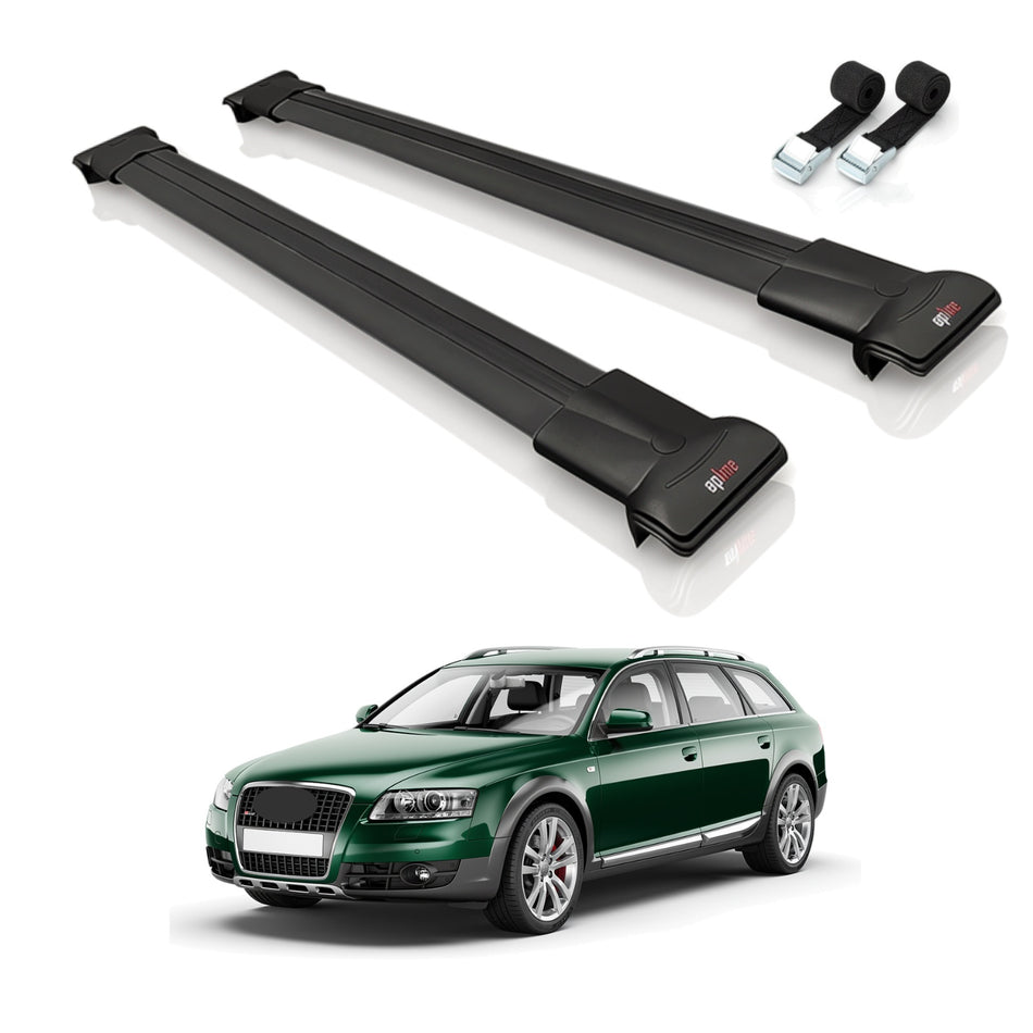 Roof Bars Compatible with A6 (C6) Allroad 2006-2011, Black, 2 Bars with Straps
