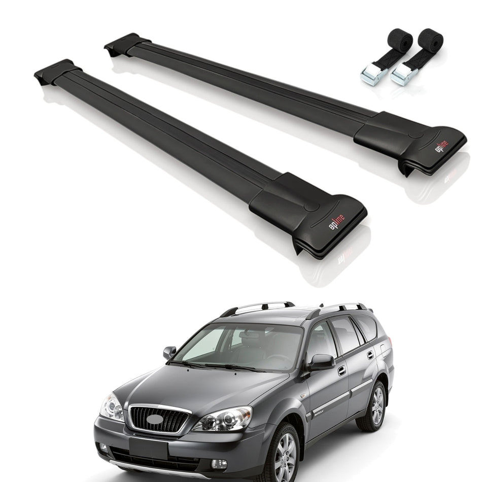 Roof Bars Compatible with Daewoo Winstorm MaXX 2006-2011, Black, 2 Bars with Straps