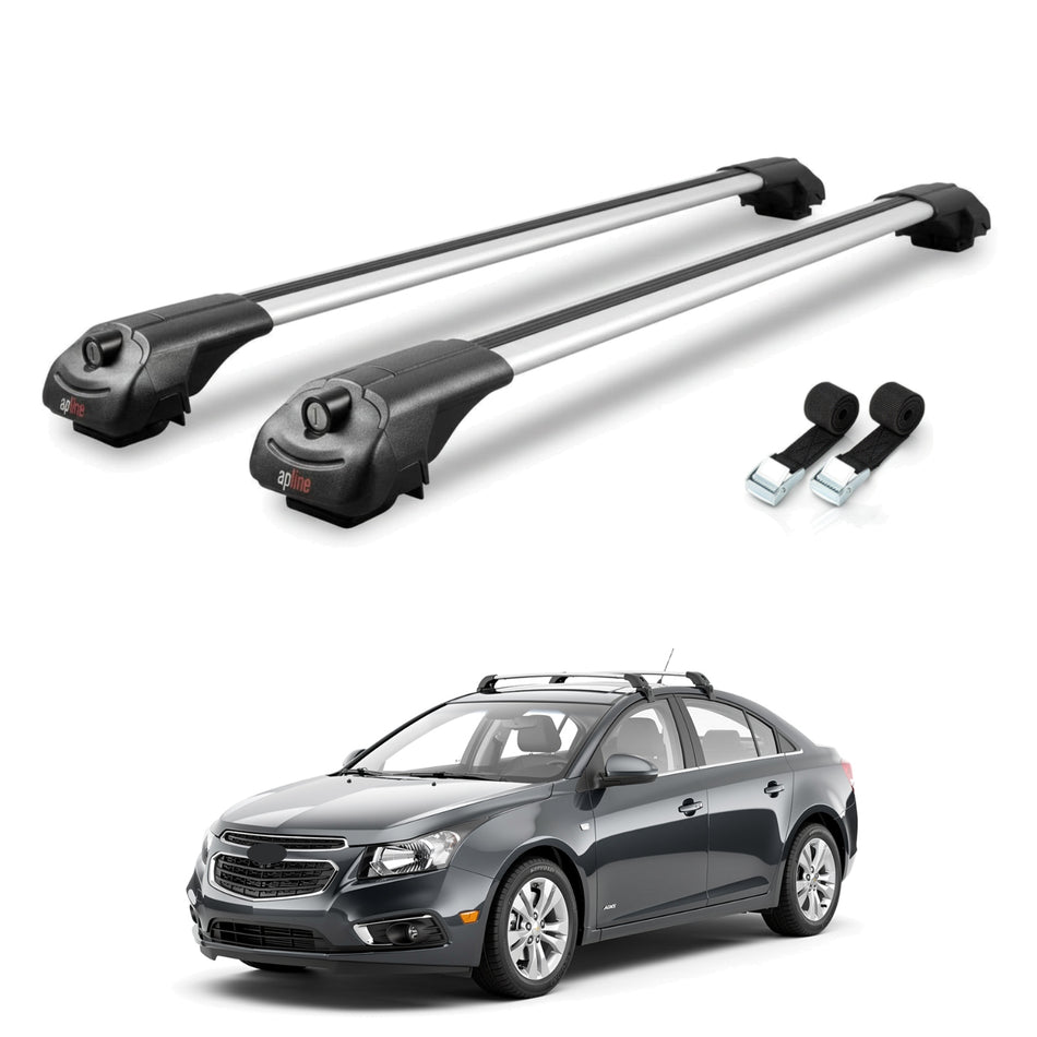 Roof Bars Compatible with Chevrolet Cruze (J300) 2009-2016, Grey, 2 Bars with Straps.