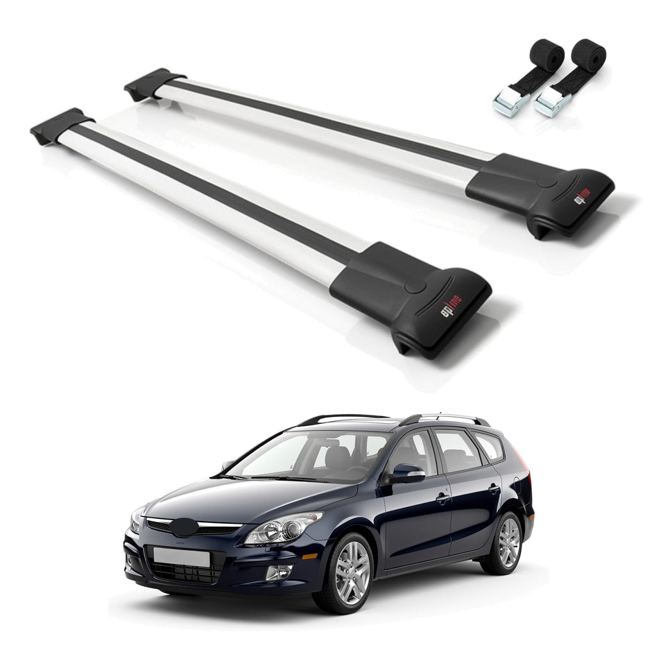 Roof Bars Compatible with Hyundai Elantra Touring (FD) 2009-2012, Grey, 2 Bars with Straps