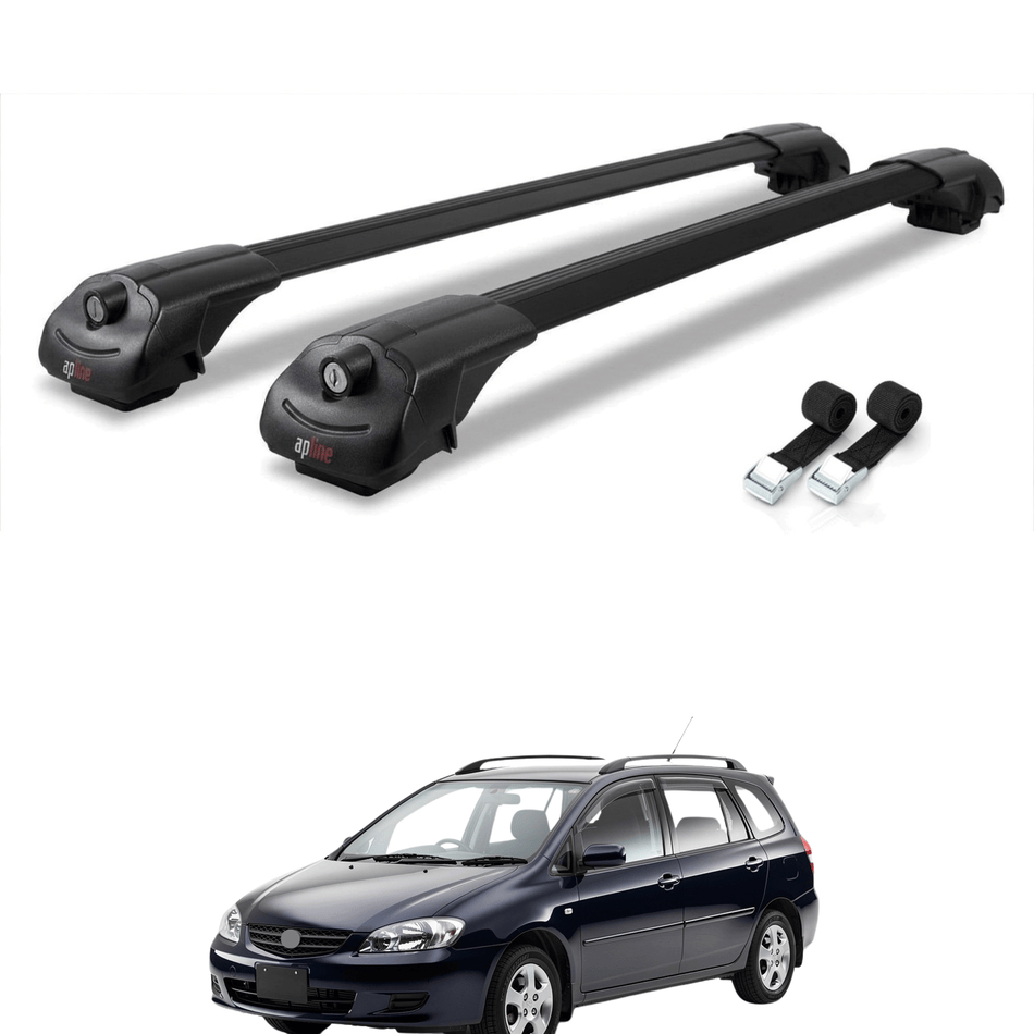 Roof Bars Compatible with Toyota Corolla Spacio (E110) 1997-2001, Black, 2 Bars with Straps