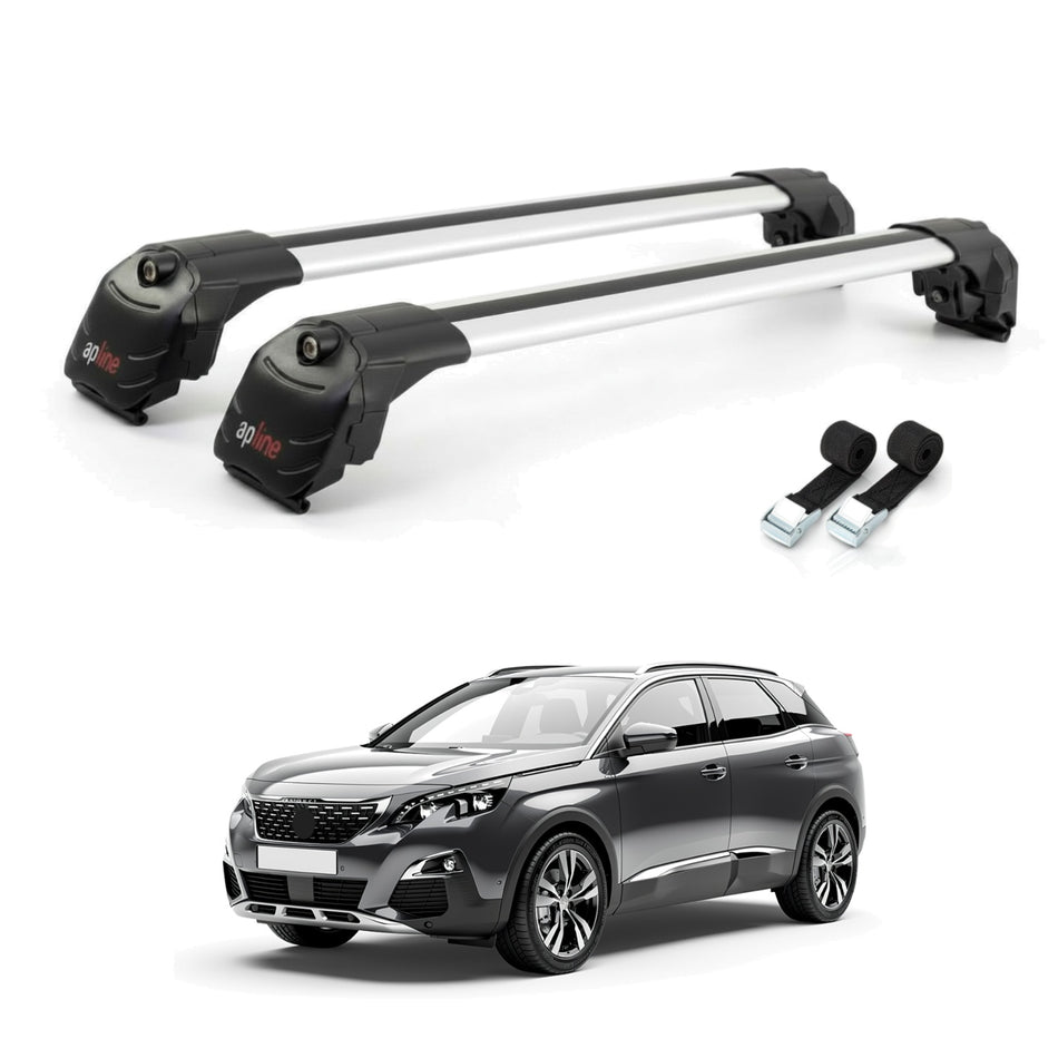 Roof Bars Compatible with Peugeot 3008 II (P84) Post-Facelift 2021-2023, Grey, 2 Bars with Straps