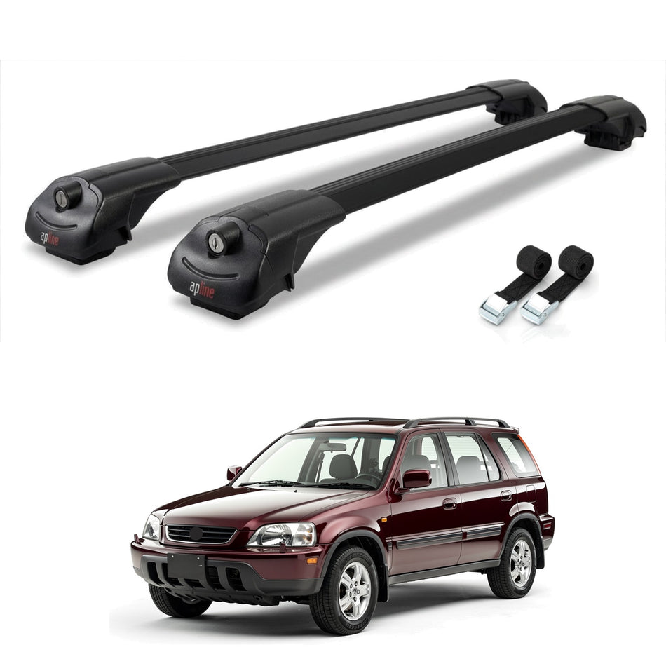 Roof Bars Compatible with Honda CR-V 1997-2001, Black, 2 Bars with Straps