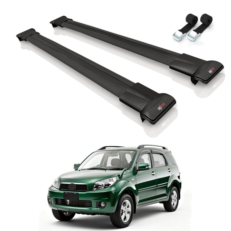 Roof Bars Compatible with Toyota Rush 2006-2017, Black, 2 Bars with Straps