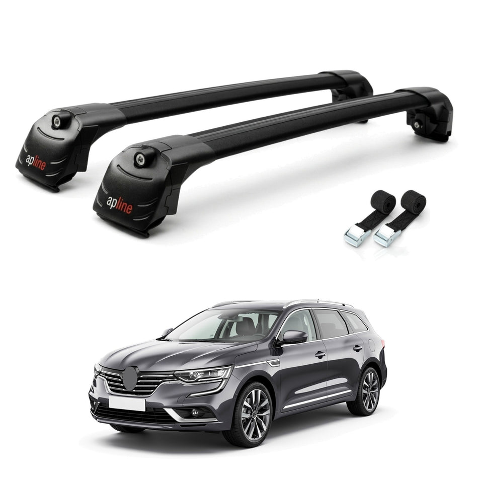 Roof Bars Compatible with Renault Samsung QM6 2017-2024, Black, 2 Bars with Straps