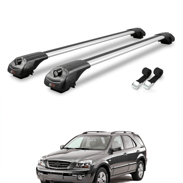 Roof Bars Compatible with Kia Sorento (BL) 2002-2009, Grey, 2 Bars with Straps.