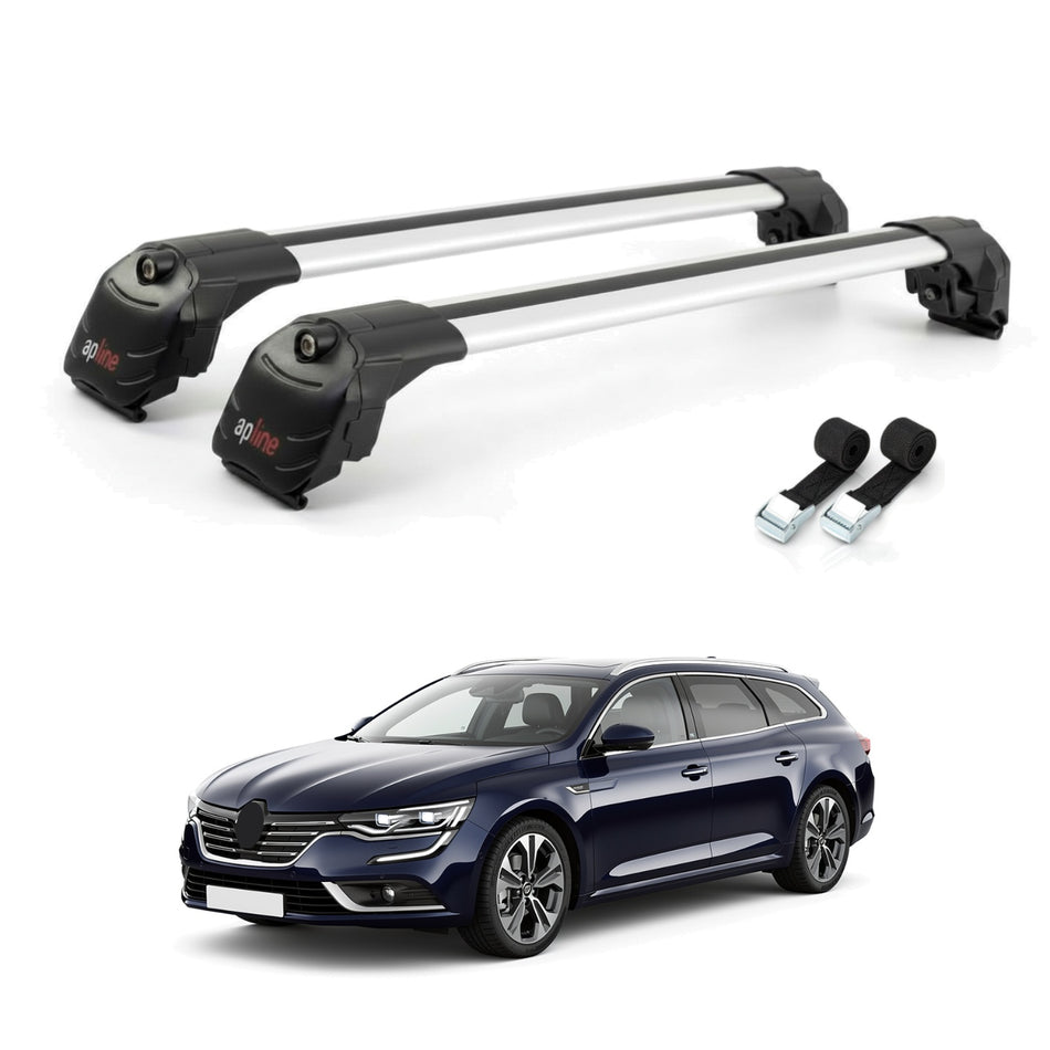 Roof Bars Compatible with Renault Talisman SW 2015-2022, Grey, 2 Bars with Straps