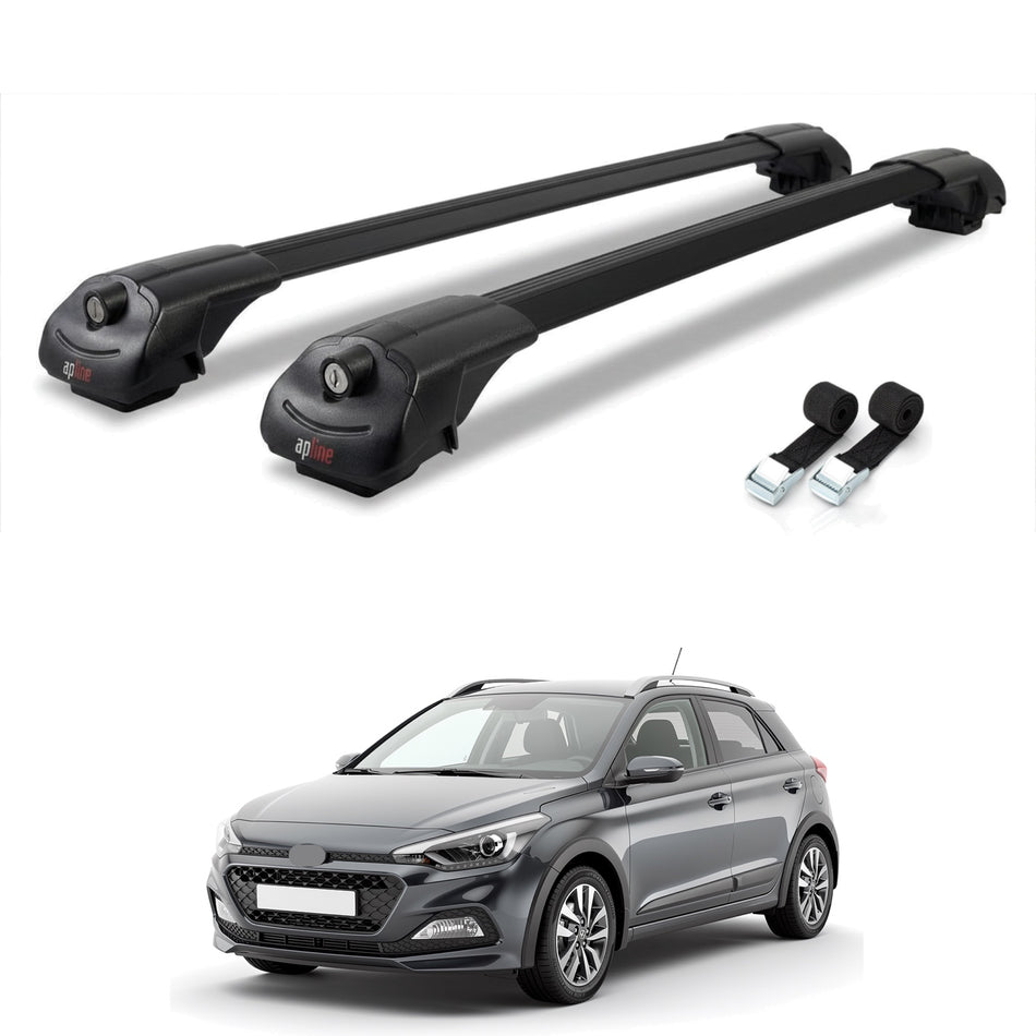 Roof Bars Compatible with Hyundai i20 II Active 2015-2020, Black, 2 Bars with Straps