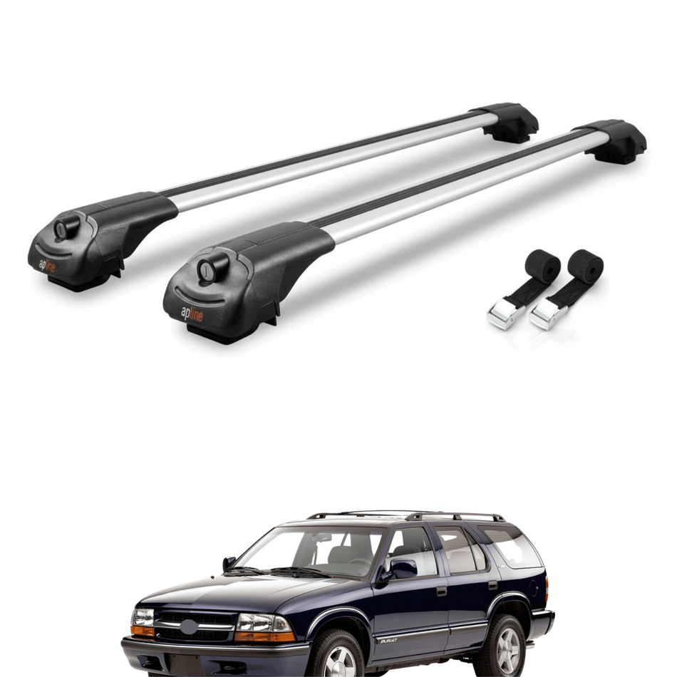 Roof Bars Compatible with Chevrolet Blazer 1995-2005, Grey, 2 Bars with Straps.