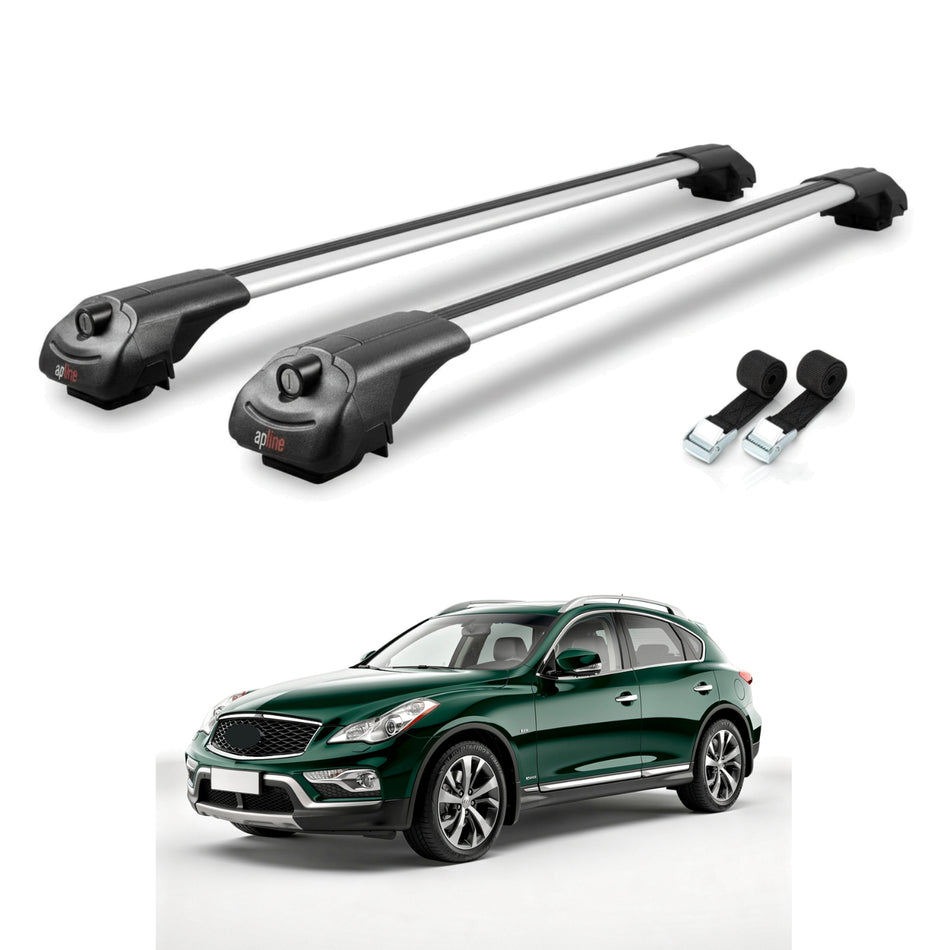 Roof Bars Compatible with Infiniti QX50 (J50) 2014-2017, Grey, 2 Bars with Straps.